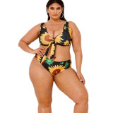 Plus Size Women Sexy Bikini Tropical Print Swimwear Two Pieces