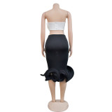 Women Sleeveless Strapless Bow Top and Bodycon Skirt Two-Piece Set