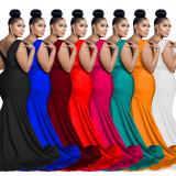 Women Solid V-Neck Sleeveless Pleated Maxi Dress