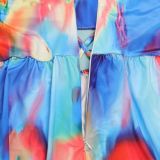 Women Print Cutout Halter Neck Lace-Up Slit Dress