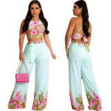 Women Sexy Print Crop Top and Pant Two-Piece Set