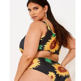 Plus Size Women Sexy Bikini Tropical Print Swimwear Two Pieces