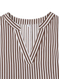Women Casual V-Neck Stripe Lace-Up Shirt Dress