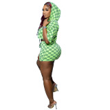 Women Classic Plaid Print Hooded Top and Skirt Two-Piece Set