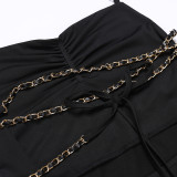 Women Sexy Backless Chain Halter Neck Slit Maxi Dress