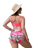 Plus Size Women Bikini Tropical Print Pleated Swimwear Two Pieces