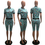 Women Printed Short Sleeve Top and Shorts Two-Piece Set