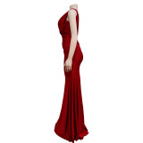 Women Solid V-Neck Sleeveless Pleated Maxi Dress