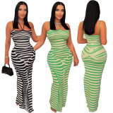 Women Ribbed Print Maxi Dress