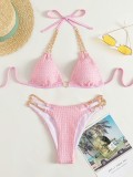 Bikini Sexy Chain Swimsuit Summer Lace-Up Low Back Two Pieces Set