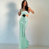 Summer Fashion Strapless Hollow Solid Color Slim Slit Dress