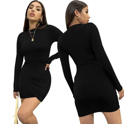 Sexy Fashion Solid Round Neck Women's Dress