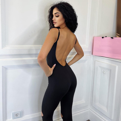 Summer Ladies Fashion Hollow Suspenders Low Back Tight Fitting Sports Jumpsuit