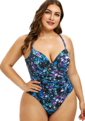 Women's One-Piece Swimsuit Plus Size Plus Size Printed Multi Strap One-Piece Swimsuit