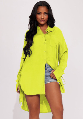 Women's Fashion Casual Solid Color Drawstring Long Shirt