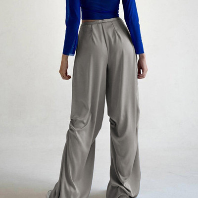 Solid Chic Drape Satin Low Rise Relaxed Casual Woven Pants