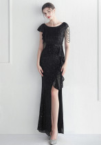 Ruffle Beading Gala Dinner Show Long Sequined Dress