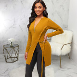 Sexy Fashion Retro Solid Color Long Sleeve Women's Dress