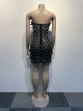 Sexy Feather Beaded Pearl Tight Fitting Bodycon Dress