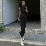 Women's Summer Fashion Slim Fit Round Neck Sleeveless Solid Color Dress