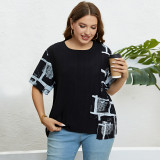 Summer Plus Size Irregular Print Pocket Relaxed Shirt