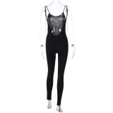 Summer Ladies Fashion Hollow Suspenders Low Back Tight Fitting Sports Jumpsuit