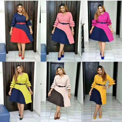 Women's Africa Plus Size Bell Bottom Sleeve Color Block Dress