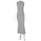 Women's Summer Fashion Slim Fit Round Neck Sleeveless Solid Color Dress