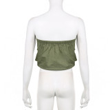 street Style Cargo Big Pocket Patchwork Zipper Strapless Vest Women Summer Tops
