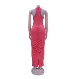 Sexy trendy solid color Sleeveless bodycon dress nightclub clothes