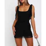Ladies Sexy Summer Straps Mesh Low Back Bodycon Dress