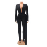 Summer women's fashionable and sexy Tight Fitting V-neck long-sleeve Jumpsuit for women