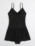 Solid straps one-piece swimsuit dress
