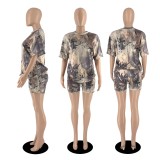 Women's Summer Fashion Multicolor Camouflage two piece Shorts Set