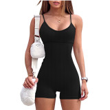 Women's Plain Tight Fitting Ribbed Suspender Jumpsuit