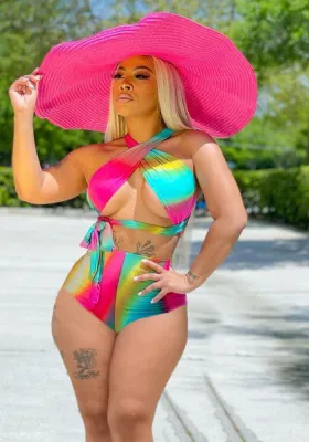 Women's Style Print Lace-Up Bikini Two-Piece Set