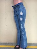Stylish Jeans Wash Ripped Bell Bottom Denim Pants