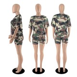 Women's Summer Fashion Multicolor Camouflage two piece Shorts Set
