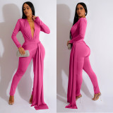 Summer women's fashionable and sexy Tight Fitting V-neck long-sleeve Jumpsuit for women