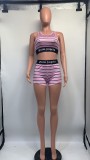 Women Summer Stripe Print Crop Tank Top and Shorts Two-Piece Set