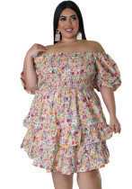 Plus Size Women Summer Short Sleeve Off Shoulder Floral Print Dress