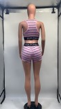 Women Summer Stripe Print Crop Tank Top and Shorts Two-Piece Set