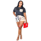 Women Check Print T-shirt and Shorts Two-Piece Set