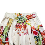 Women Printed Sleeveless Bodysuit Wide-leg Pants Two-Piece Set