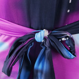 Women Printed Layered Sleeve Belt Jumpsuit