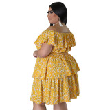 Plus Size Women Short Sleeve Casual Print Dress