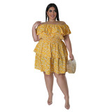 Plus Size Women Short Sleeve Casual Print Dress