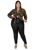 Plus Size Women Leopard Tie Shirt
