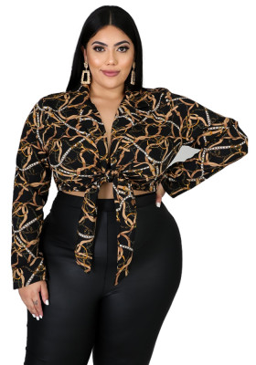 Plus Size Women Leopard Tie Shirt