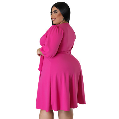 Plus Size Women Short Sleeve Solid Tie Dress